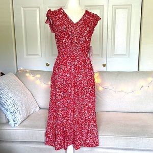 Indigo Rose Dress Red floral S Rayon NEW